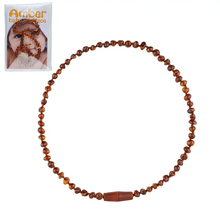 Babybernsteinkette Barockperlen dunkel aus baltischem Bernstein
