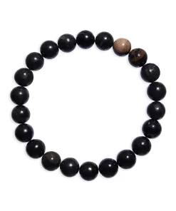 Armband versteinertes Holz schwarz 10mm Kugeln 21cm aus fossilem Naturstein