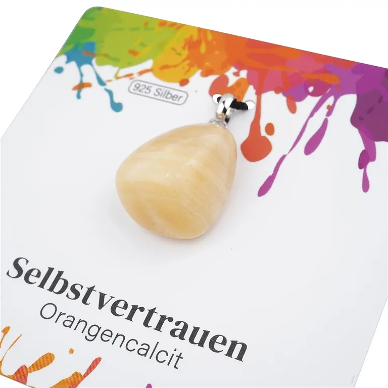 Calcit Anhänger orange klein als Trommelstein