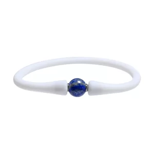 Lapis Lazuli Armband Kugel 8mm aus weißem Silikon