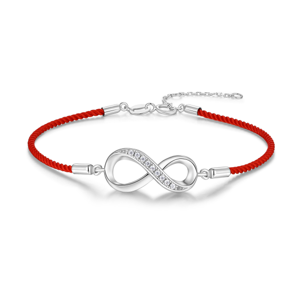 Textilarmband rot Infinity Silber 925 rhodiniert