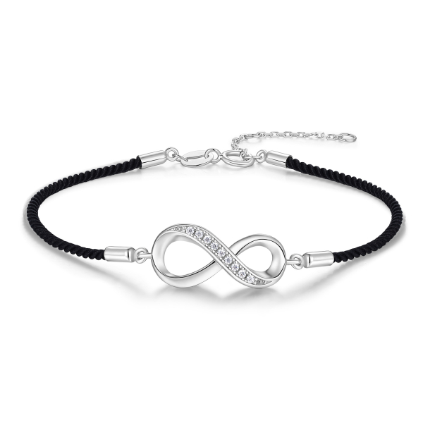 Textilarmband schwarz Infinity Silber 925 rhodiniert