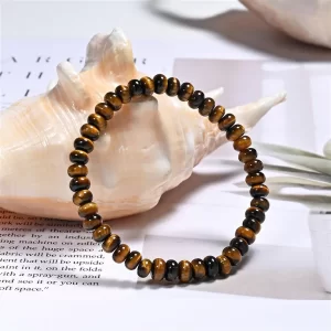 Elastisches Tigerauge Armband mit 4x6mm Button-Perlen