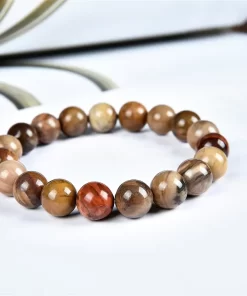 Versteinertes Holz Armband 10mm polierte Kugeln