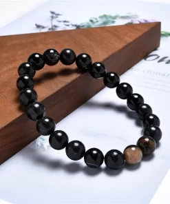 Versteinertes Holz Armband schwarz 10mm 21cm