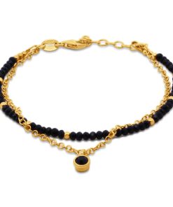 Armband 2-reihig facettierte schwarze Kristalle Silber 925 vergoldet