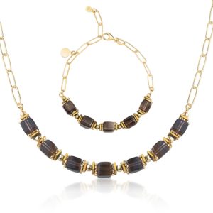 Edelstein Armband Rauchquarz Silber vergoldet