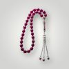 Kırmızı Sıkma Kehribar Pirinç Püskül Tesbih
