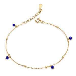 Spinell Armband Blau 925 Silber vergoldet mit 3mm Kugeln