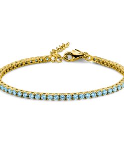 Tennisarmband Zirkonia Hellblau 925 Silber vergoldet