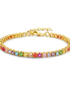 Tennisarmband Zirkonia Multicolor 925 Silber vergoldet