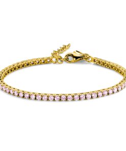 Tennisarmband Zirkonia Pink 925 Silber vergoldet
