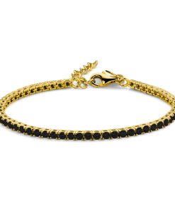 Tennisarmband Zirkonia Schwarz 925 Silber vergoldet